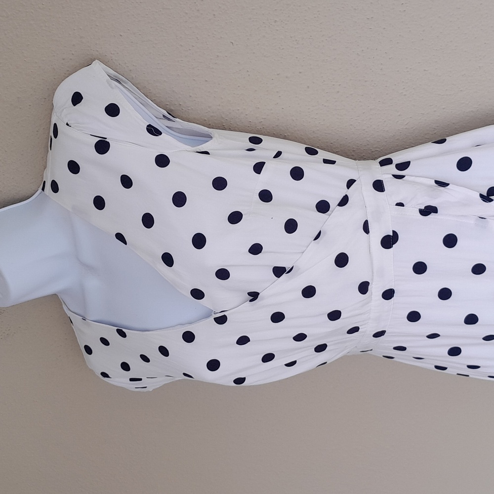 J. Crew Ruffle Front Faux Wrap Mini Dress in White Polka Dot Size 00 - Picture 6 of 9